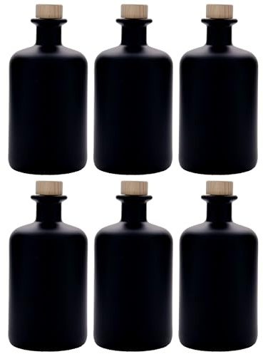 Flaschenland 6er Set 500 ml Apothekerflasche schwarz aus Glas mit Griffkorken