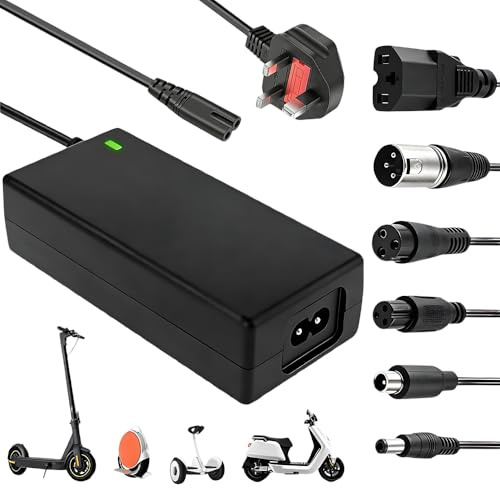 SKJJM 42V 2A Electric Scooter Charger, Hoverboard Charger UK 3 Pin 36V Universal lithium Batterie Charger with 6 Connectors, Fast Charger Electric Bike Chargers for Balance Mobility Scooter Hoverboard