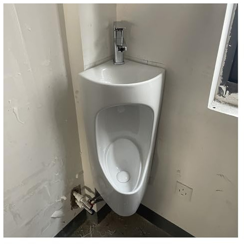 Keramisk urinoar för män, väggmonterad urinavledare med handfat, kommersiell hörndesign för hem, skjul, trädgård, husbil, anti-stänkfunktion, platsbesparande lösning