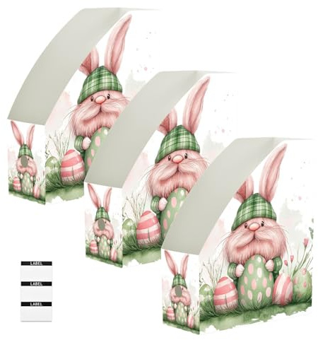 tplaotee Foldable magazine folders legal size 9x12 inches, organizer for papers 6 Pack file storage box office essentials, Pink Green Buffalo Plaid Rabbit Gnomes Eggs Easter