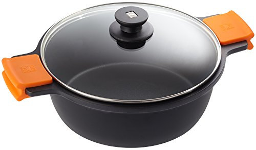 BRA Efficient Cacerola alta con tapa de cristal y asas de silicona extraíbles, 28 cm, apta para todo tipo de cocinas incluida inducción y horno, Color Negro