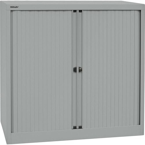 BISLEY Rollladenschrank EuroTambour, 2 Fachböden, 2,5 OH, Metall, Sl355 Rollladen/Korpus Silber, 43 x 100 x 103 cm