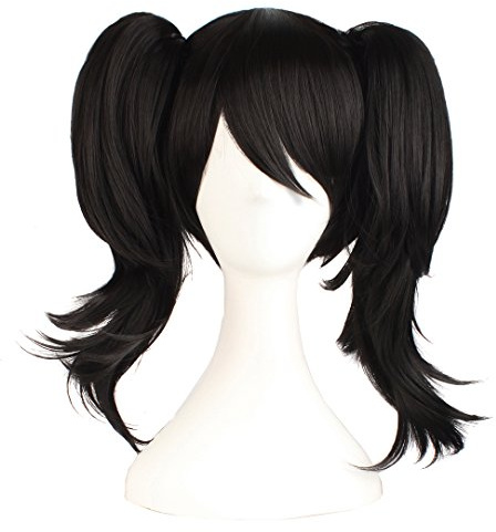 MapofBeauty 55 cm Kurz Haar 2 Pferdeschwanz Cosplay Perücke (Schwarz)