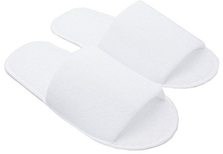 Carenesse 4 Paar Hotelslipper L-XL offen Unisex Praktische & Bequeme Einwegslipper aus 100% Baumwoll-Frottee Gästeschuhe weiß mit Rutschfester Sohle Größe ca. 43-44 leicht & platzsparend
