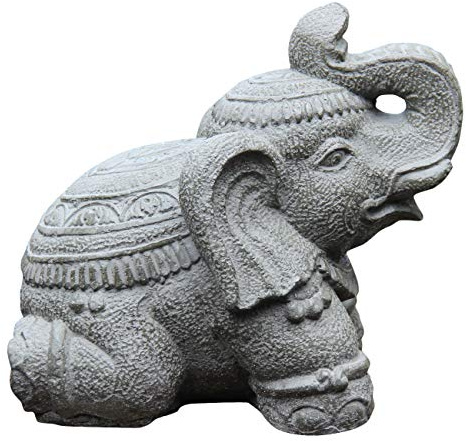 Ciffre Stein Elefant 30cm Hoch x 30cm Lang ca. 10 Kilo Antik Look Massiv Steinfigur Skulptur Feng Shui Garten Deko Wetterfest Lawa Steingus