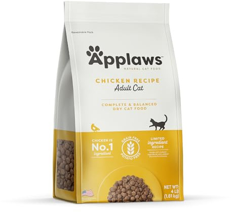 Applaws Complete Dry Cat Food, Grain-Free, Limited and Natural Ingredients, Added Vitamins & Minerals, High Protein, Supports Digestion, Chicken Recipe (4 Pound Bag)