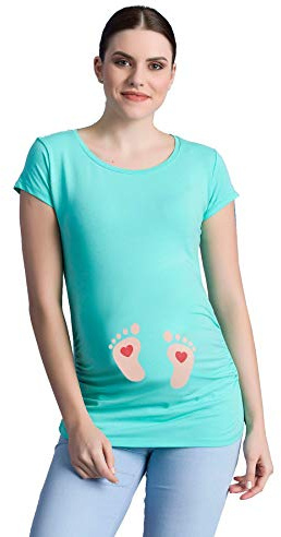 Fotavtryck baby med hjärta – roligt roligt roligt sött mammamode med motiv mammaskjorta för graviditet t-shirt graviditetströja kortärmad, Mint, L