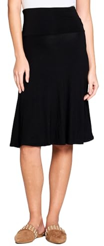 Popana A-Line Skirts for Women Knee Length, Flowy High Waisted Pull On Mid Plus Size and Petite Summer Skirts Black