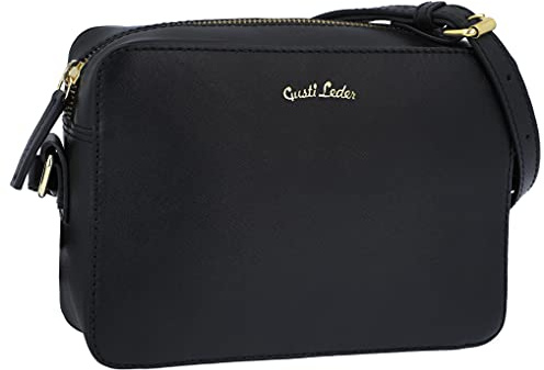 Gusti Umhängetasche Leder - Almina Damen Handtasche Schultertasche Crossbody bag Ledertasche Vintage Saffiano Schwarz