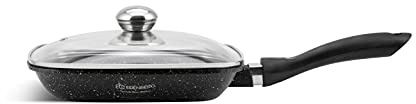 Grillpfanne mit Deckel, Eine Pfanne für jeden Herd, Grillpfanne für grill, Hohe Beständigkeit Non-Stick Grill Pan, Steakpfanne Backofen, Keramische Beschichtung (24 cm)
