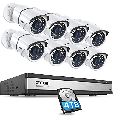 ZOSI 16CH 4K PoE Security Cameras System,4K 8MP 16 Channel H.265 NVR with 4TB Hard Drive and 8pcs 5MP Indoor Outdoor PoE IP Cameras,120ft Night Vision,Remote Access for Home Business 24/7 Recording