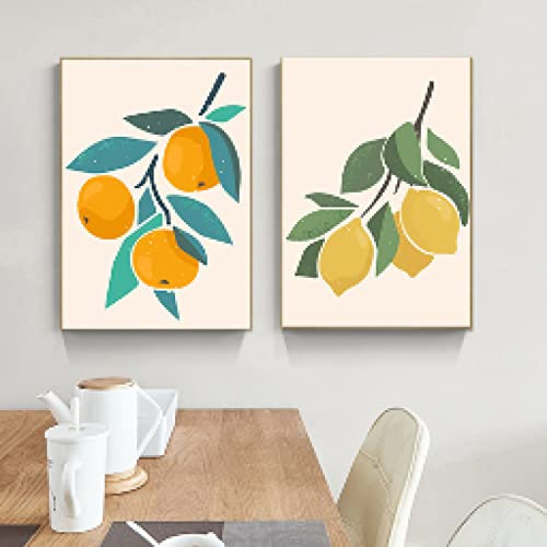 dsdsgog Granatapfel Birne Orangenbaum Leinwand Gemälde Obst Pflanze Poster Botanisches Bild und Drucke Für Wohnzimmer Wohnkultur 30x40cmx2 Rahmenlos