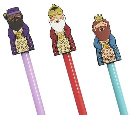 ROCKING GIFTS Set de x3 Bolígrafo de Navidad, Escribir Carta a Reyes Magos, Boli con Muñeco Infantil, 3 Modelos, Decoración Navideña, 19 cm