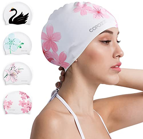 COPOZZ Stylish Silicone Swim Cap for Women – Comfortable, Durable, and Hair-Protecting Design