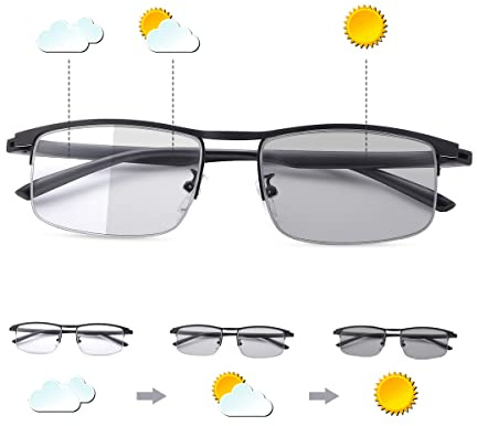 LJIMI Photochromic Progressive Multifocus Reading Glasses Transition Sun Readers Anti Blue Light Sunglasses for Men Women