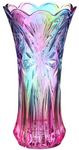 BESPORTBLE Glass Vase for Flowers - Iridescent Rainbow Crystal Decorative Flower Vase for Home Decor - Modern Bell Shape Tall Table Centerpiece for Living Room Kitchen Office Wedding