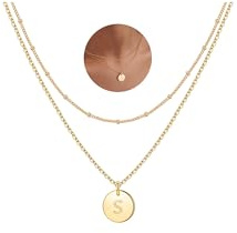 TINGN Buchstaben Kette Damen Mädchen - 14 Karat Vergoldet Ketten Doppelter Seite Gravierter Ketten Damen Buchstaben Kette Layering Halsketten Geschenke für Frauen Teenager Mädchen Schmuck