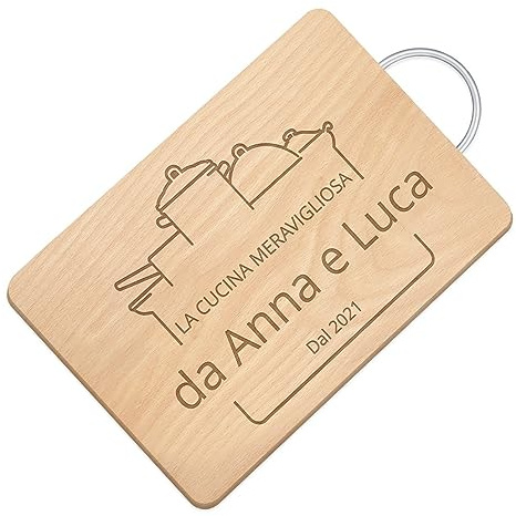 Maverton Tagliere di legno incisione personalizzata | Battilardo classico con manico, tagliere legno formaggi, Gadget cucina per coppia, Taglieri rettangolari 32 x 25 cm, Pentole
