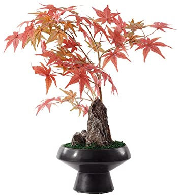 Künstliches Bonsai Künstlicher Bonsai-Baum im neuen chinesischen Stil, rosa Simulation, Ahornblatt, Bonsai-Pflanze, Wohnzimmer, Schlafzimmer, Büro, Desktop-Dekoration, Bergstein-Topfpflanzen für den I