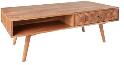 Riess Ambiente Couchtisch Mystic Living 100cm - Natur - Akazienholz | Massiv, Stauraum, hochwertig, gemütlicher Look, Schubladen, Retro Look, 3D-Oberfläche