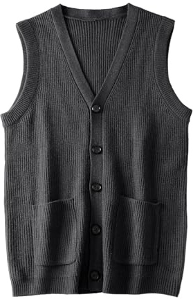 ZHILI Maglione da Uomo V Neck Senza Maniche Open Front Abbigliamento da Uomo_Dark Grey_Small
