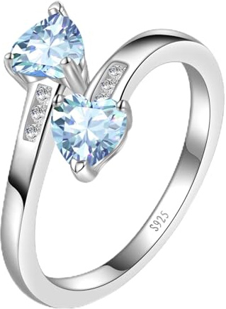 Yaresul Adjustable Aquamarine Ring for Women Heart Promise Ring 925 Sterling Silver March Birthstone Women Open Ring Stackables Statement