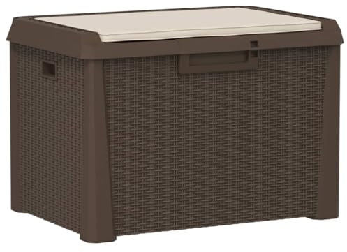 vidaXL Baule da Giardino con Cuscino Seduta Marrone 125 L in PP