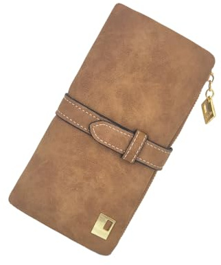 FuninCrea Portefeuille Femme Grand, Porte Monnaie Femme Cuir Long Porte Feuilles pour Femmes avec Fenêtres d'Identification, Porte Feuille Femmes Minimaliste avec Pochette à Fermeture Éclair