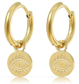 Made by Nami Edelstahl Ohrringe Gold hängend mit Sonnen Anhänger und türkisem Stein Boho Schmuck Damen Wasserfest