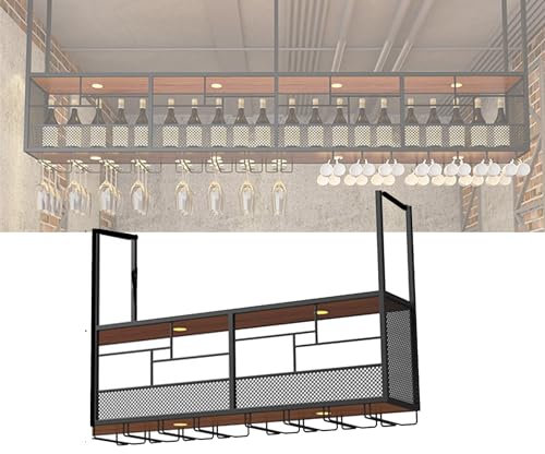 Weinregal Metall mit Licht Flaschenregal Schmal mit Weinglashalter Weinschrank Hausbar Barschrank Weinständer mit Glas Regal Getränke Regal Bar Regal Wand für Esszimmer Wohnzimmer Küche(150cm)