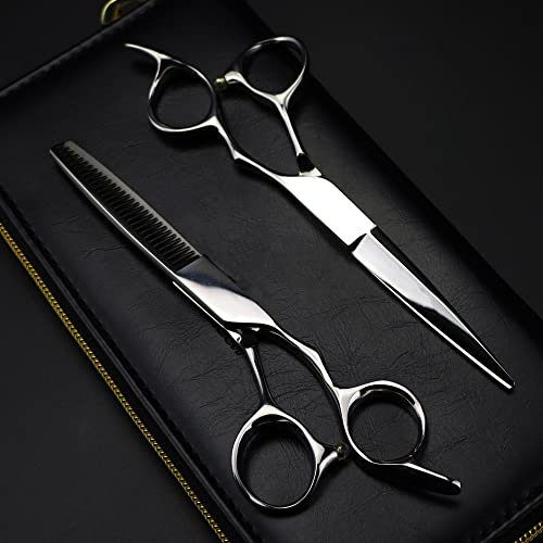 PUFAHAU Professionelle Haarschneideschere, 6 Zoll, professioneller japanischer 440c-Stahl, hochwertige Silberne Haarschere, Haarschnitt, Effilierschere, Friseurschere(Set with Bag)