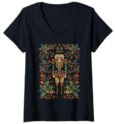 Femme Pyjama de Noël Casse-noisette Merry Christmas T-Shirt avec Col en V