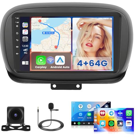Hikity Autoradio Android 15 9 per Fiat 500X 2014-2020 Wireless CarPlay | 4G+64G. Wireless CarPlay, Android Auto, BT, GPS, WiFi, FM/RDS, Retrocamera, MIC