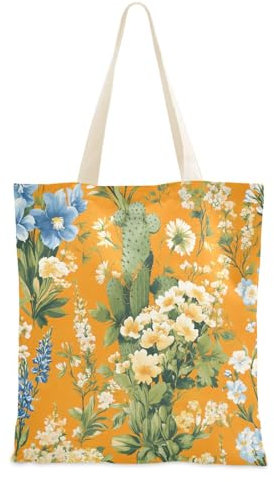 Foiosoh Tragetasche aus Segeltuch für Damen, Motiv: Frühlingskaktus, Hyazinthe, Orange, für Damen, Tragetasche, Geburtstagsgeschenktasche, wiederverwendbare Tragetaschen, Spring Cactus Hyazinthe