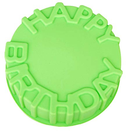 Stampo rotondo in silicone da 20,1 cm con scritta Happy Birthday, per formaggio, gelatina, muffin, pizza, torte, flan, crostate, pane, sapone, pasticceria, strumenti da forno