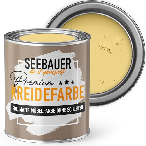 SEEBAUER diy Kreidefarbe für Möbel Hellgelb 750ml für Innen (No. 447 Maple Leaf) Möbelfarbe ohne Schleifen - Holzfarbe extra matt - Holzlack, Möbellack hohe Deckkraft