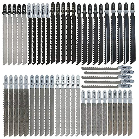 KTCINA 55Pcs Jigsaw Blades Set, Universal T Shank Jigsaw Blades for Wood, Plastic and Metal Cutting, HCS/HSS Jig Saw Blade Compatible with Bosch, Festool, Hitachi, Milwaukee, Makita