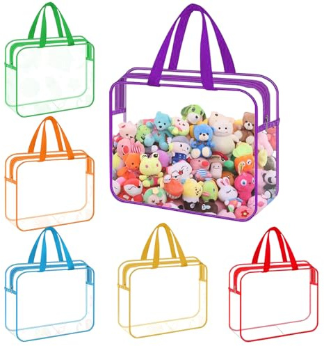Les-Theresa 6Pcs Clear Toy Storage Bags, Travel Toy Bag Pvc Toy Storage Organiser, Clear Tote Bag with Handles and Zipper Travelling Pouch, Toy Organizer Board Travel for Building Blocks, Puzzle (01)