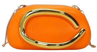 Elegante cartera de noche de PU cuero para mujer Clutch con adornos metálicos Bolso de novia Elegante Bolso de mano para niñas Bolso cruzado Pequeño Bolso para boda Cumpleaños Fiesta, naranja