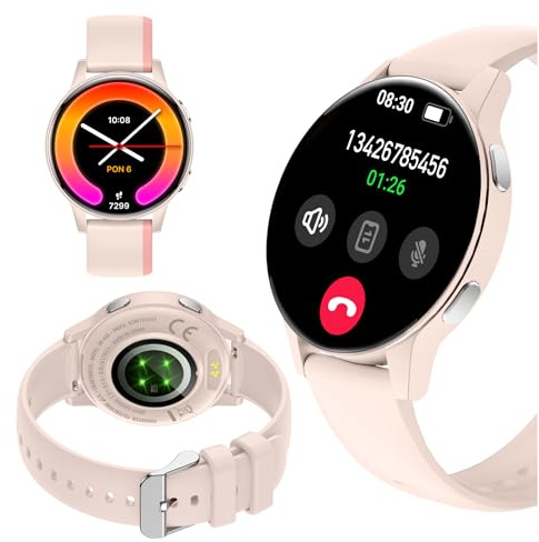 Forever IGO Watch 4 Smartwatch Donna - AMOLED Touch Orologio Rotondo Monitor Sonno Sport Fitness Notifiche SMS Bluetooth Impermeabile IP67, Bianco/Rosa, 2 Cinturi, Smart Watch Donna Moda