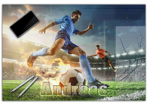 Schreibtischunterlage personalisiert mit Namen | 80 x 50 cm Fußball, Fußballer | wasserfeste Schreibunterlage, abwischbar, glatt | stabiles, hochwertiges Acrylglas, Kinder Kunststoff