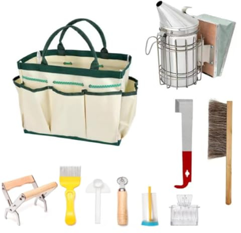 Set di attrezzi per apicoltura, set di 10 pezzi, con fumatori di api, strumenti per alveare, organizer, borsa per il trasporto, accessori per l'apicoltura, set per l'apicoltura
