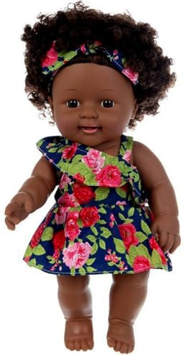 Licsaliwe Schwarze Babypuppe, 12 Zoll große realistische afroamerikanische Puppe mit beweglichen Gelenken und Kleid, Kinderidee