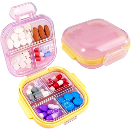 Pillerlåda liten med 7 fack, rosa medicinlåda, tablettlåda 7 dagar, tablettdispenser, resepillerburk, för vitaminer, fiskoljor, kosttillskott, tablettlåda för resor och daglig