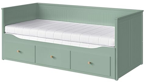 ProTuning HEMNES Tagesbett mit 3 Schubladen/2 Matratzen, graugrün/Åfjäll mittelfest, 80x200 cm