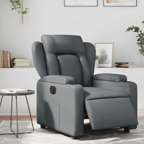 Owoxanthellate Poltrona relax elettrica grigio ecopelle 77 x 94,5 x 100 cm, con funzione reclinabile elettrica regolabile a 135°, con portabicchieri per soggiorno, home cinema e ufficio