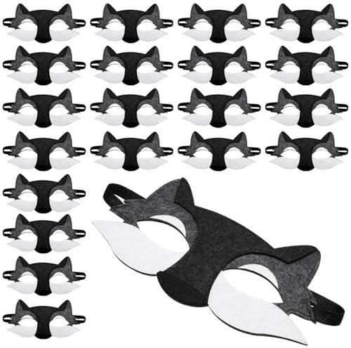 Mikinona Lot de 20 Masques de Loup en Feutre Demi-visage pour Cosplay et Halloween, Masque de Bal Masqué Léger et Confortable, Accessoire de Fête pour Garçon et Fille
