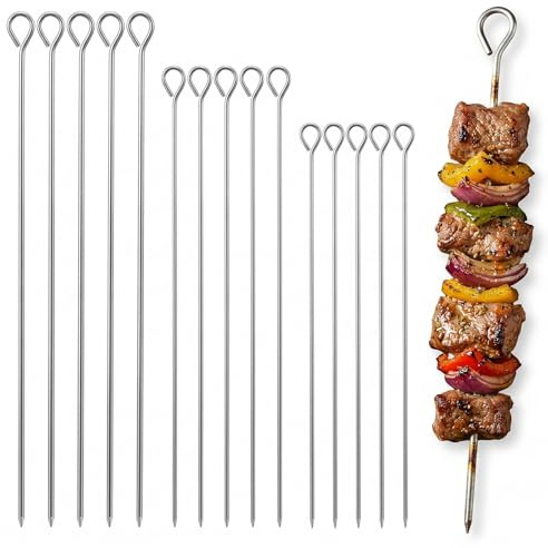 BAHME 15 Pcs aiguille à brider volaille, aiguille a brider cuisine, Brochettes à Viande en Acier Inoxydable pour Barbecue, Brochettes en métal Plat, 15cm, 20cm, 25cm