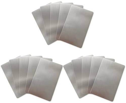 15PCS Metall Visitenkarte, Leere Metall Karten 8,6 x 5,4 cm 0,5 mm dick, Metall Visitenkarten Rohlinge für Lasergravur, Visitenkarten erstellen DIY