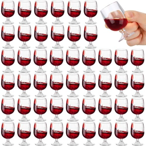 Roshtia 48 Pcs Mini Shot Glasses 1.75 oz Small Brandy Snifters Clear Reusable Plastic Cute Cognac Glasses Cup for Tasting Whiskey Brandy Wine Beer Drinking
